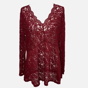 LANE BRYANT Elegant Burgundy Lace Top 14/16